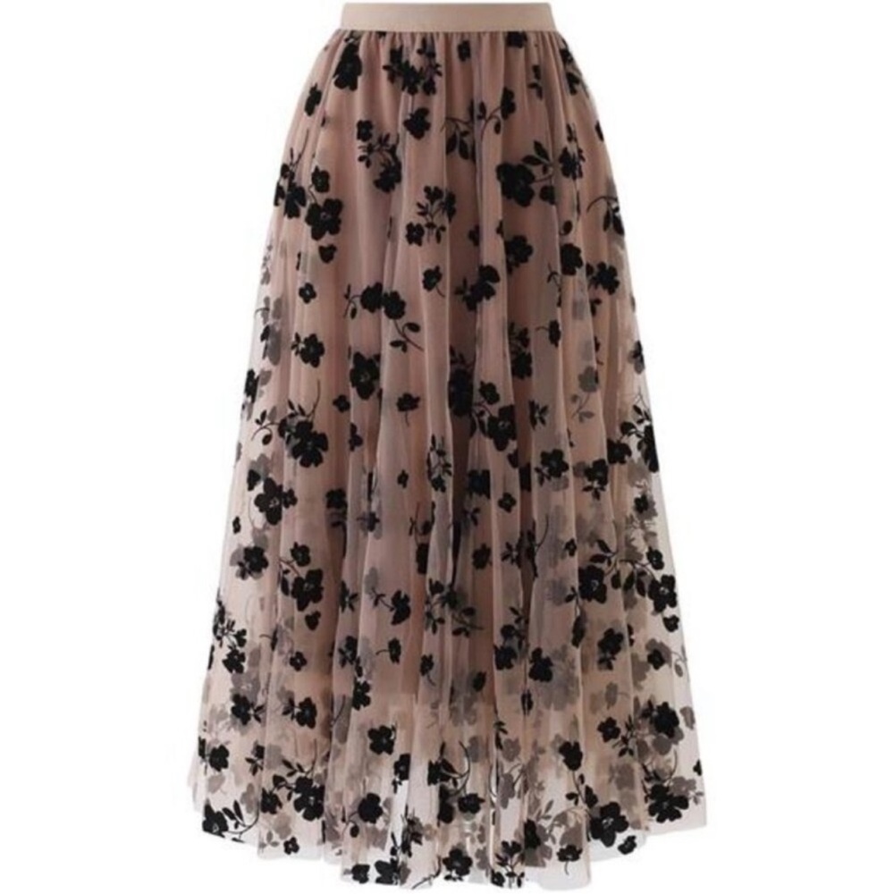 Women's 3D Posy Double-Layered Mesh Midi Skirt